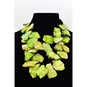 Sprig Lucoral LUC 925 Genuine Stone Statement Necklace Green Heavy Chunky Bin2